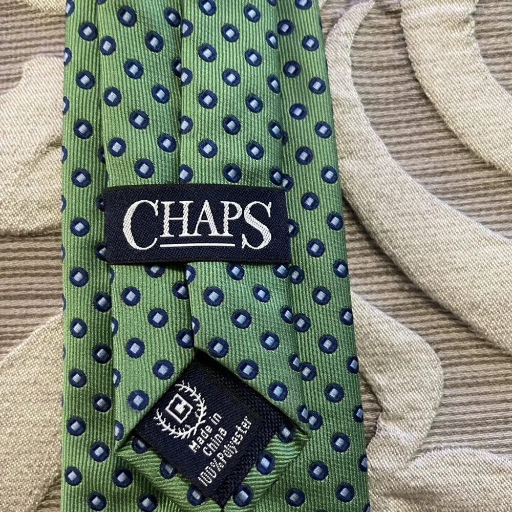 Chaps Clip On Tie Ralph Lauren Green with Navy Dots Tie 14” Boys Worn Once